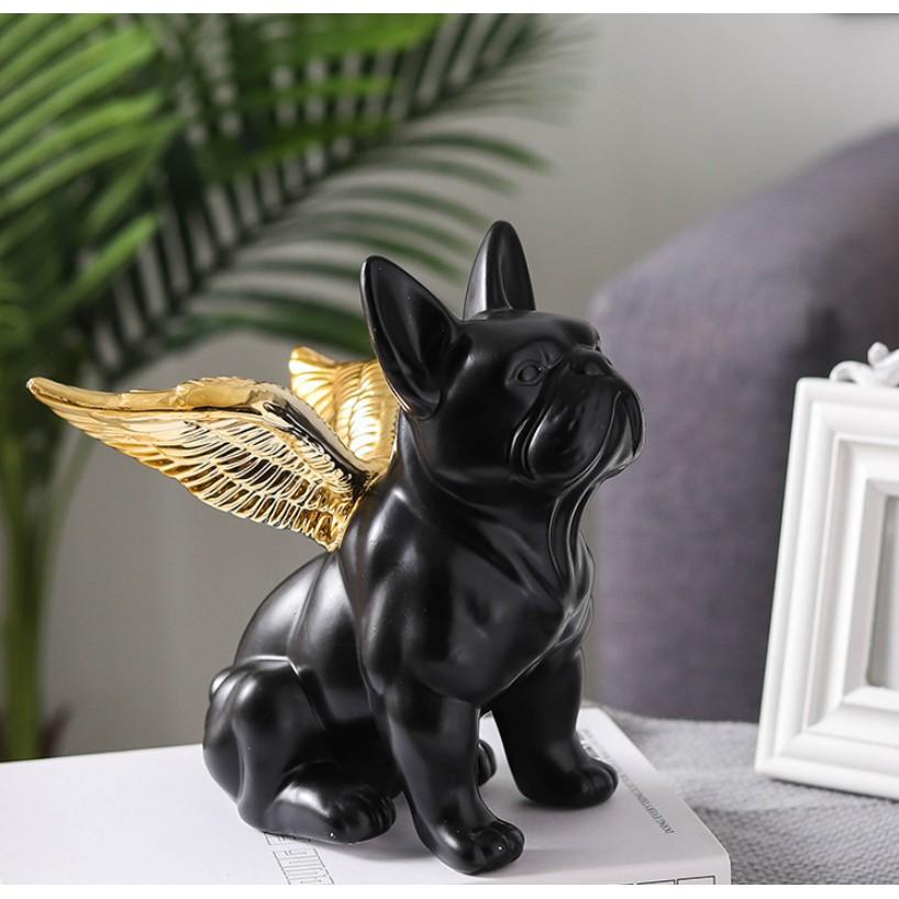 Tượng chú chó thiên thần mang tài lộc Angle Black Bull