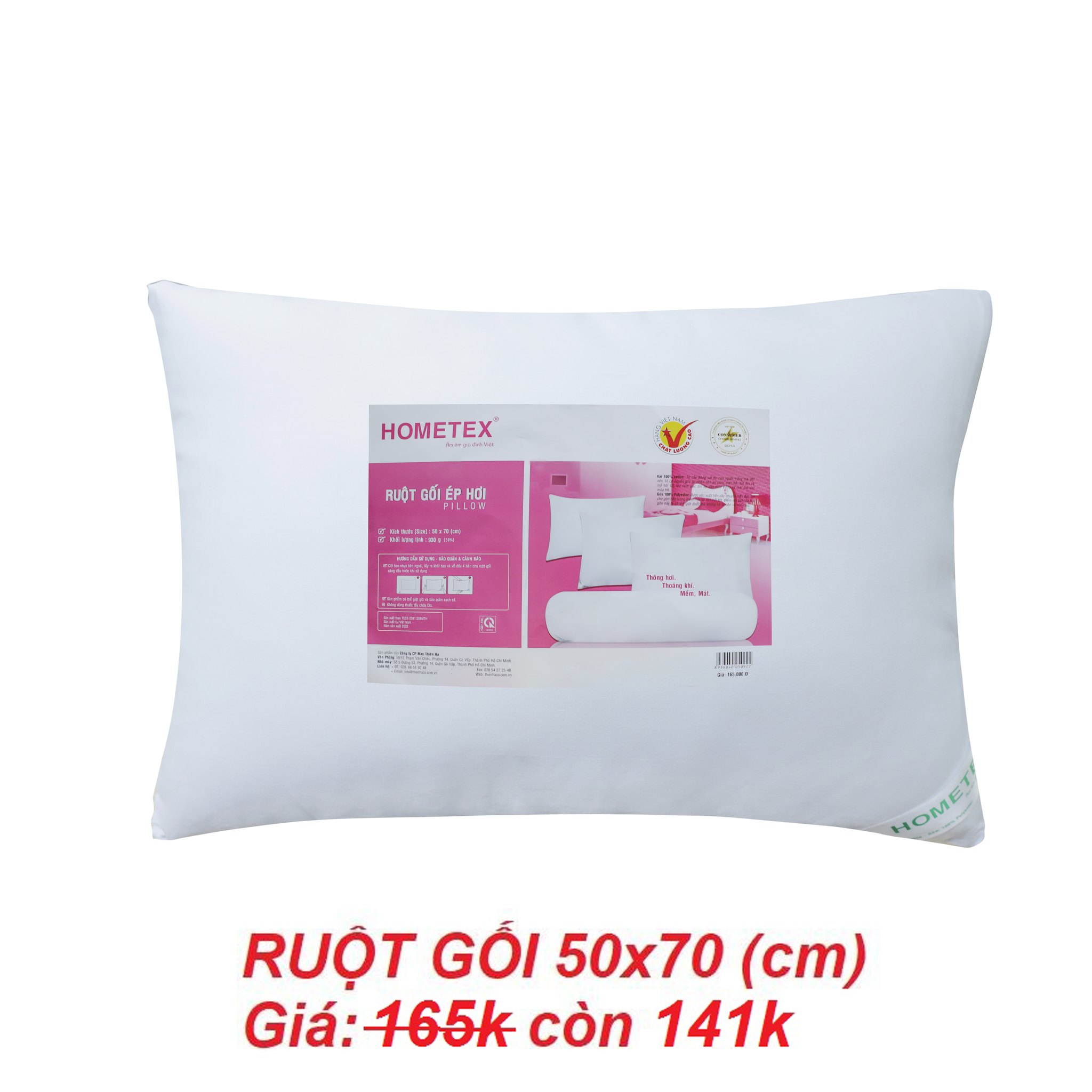 Ruột gối đầu ép hơi size 50x70cm êm ái Hometex chính hãng