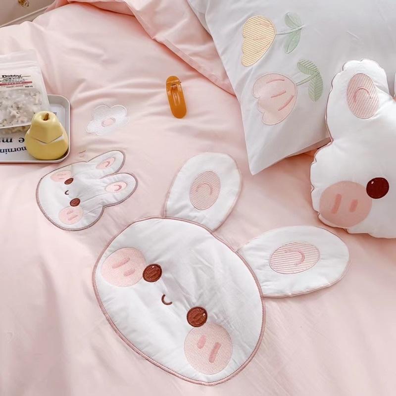 Bộ Chăn Ga Gối Côtton Linen Disney Hàng Nhập Khẩu Cao Cấp 5 Món Mẫu Thỏ hồng