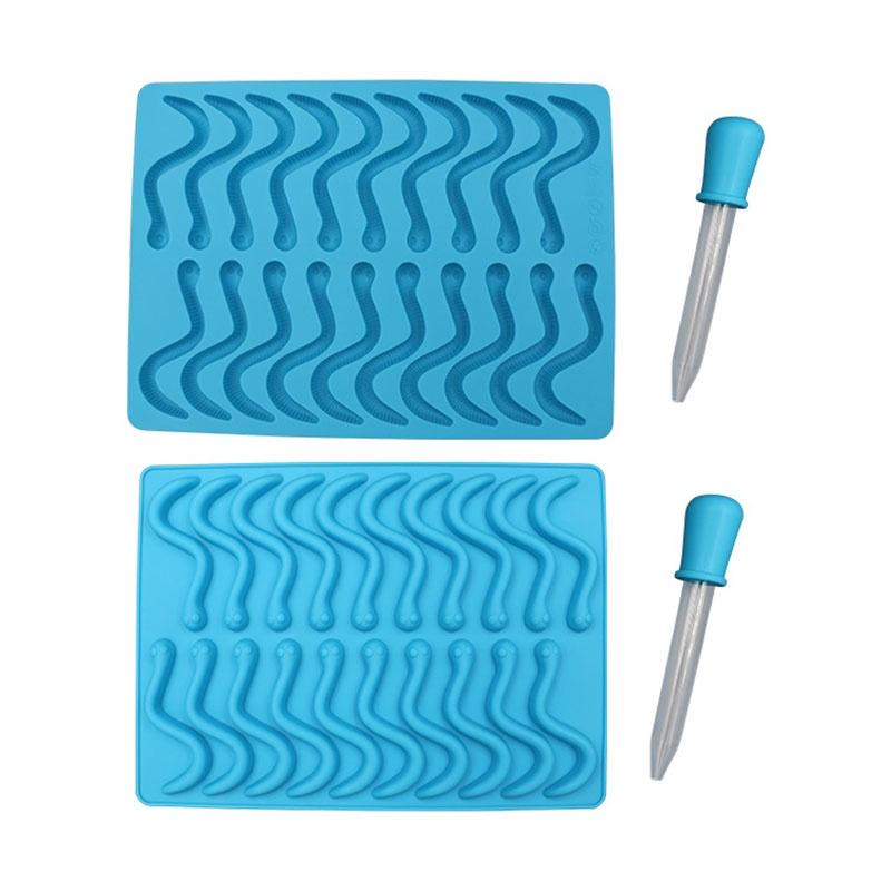 Snakes Worms Silicone Rubber Jelly Mold Chocolate Candy Molds Party Decorating Tools Children Creative DIY Mold HBJYT