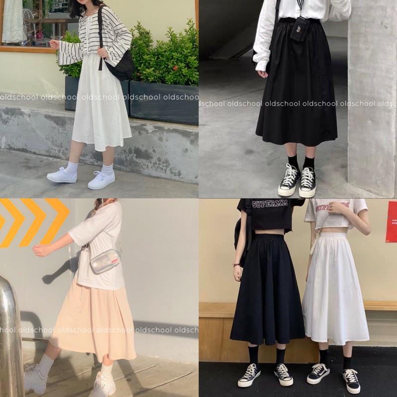 Chân váy đũi dáng dài style Hàn Quốc Chân váy vintage Quảng Châu Đầm nữ