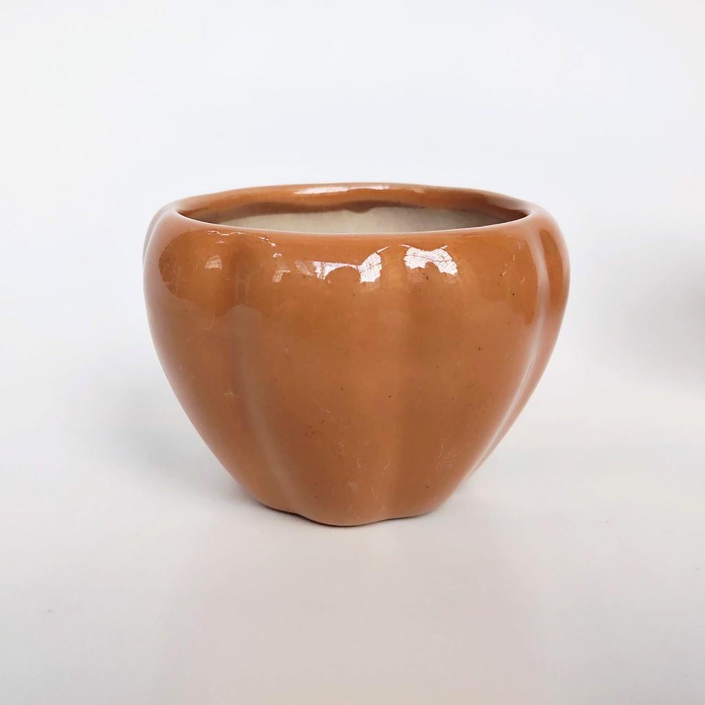 Chậu sứ mini hình quả bí ngô để bàn 8*6.5cm, sứ Bát Tràng, phù hợp trồng cây sen đá, xương rồng, cẩm nhung