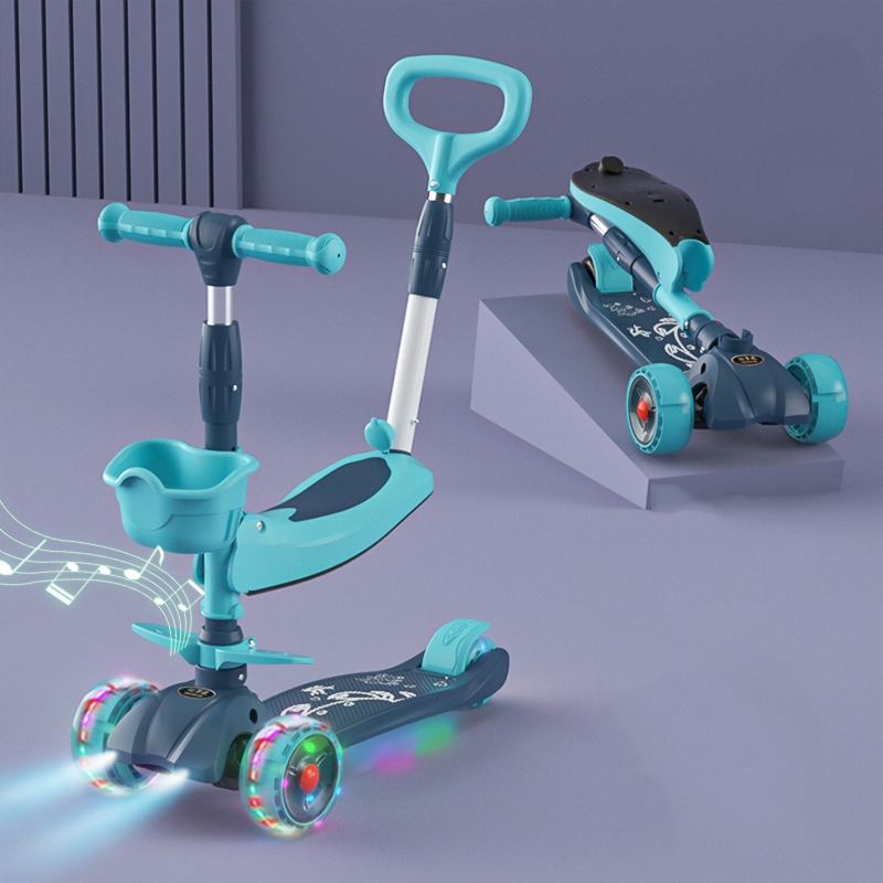 Xe scooter 3 bánh tự cân bằng, 3in1 có ghế gấp gọn, xe chòi chân thăng bằng có nhạc và Full ĐÈN LEZ từ ghế xuống bánh có tay cầm, giỏ đồ đi kèm