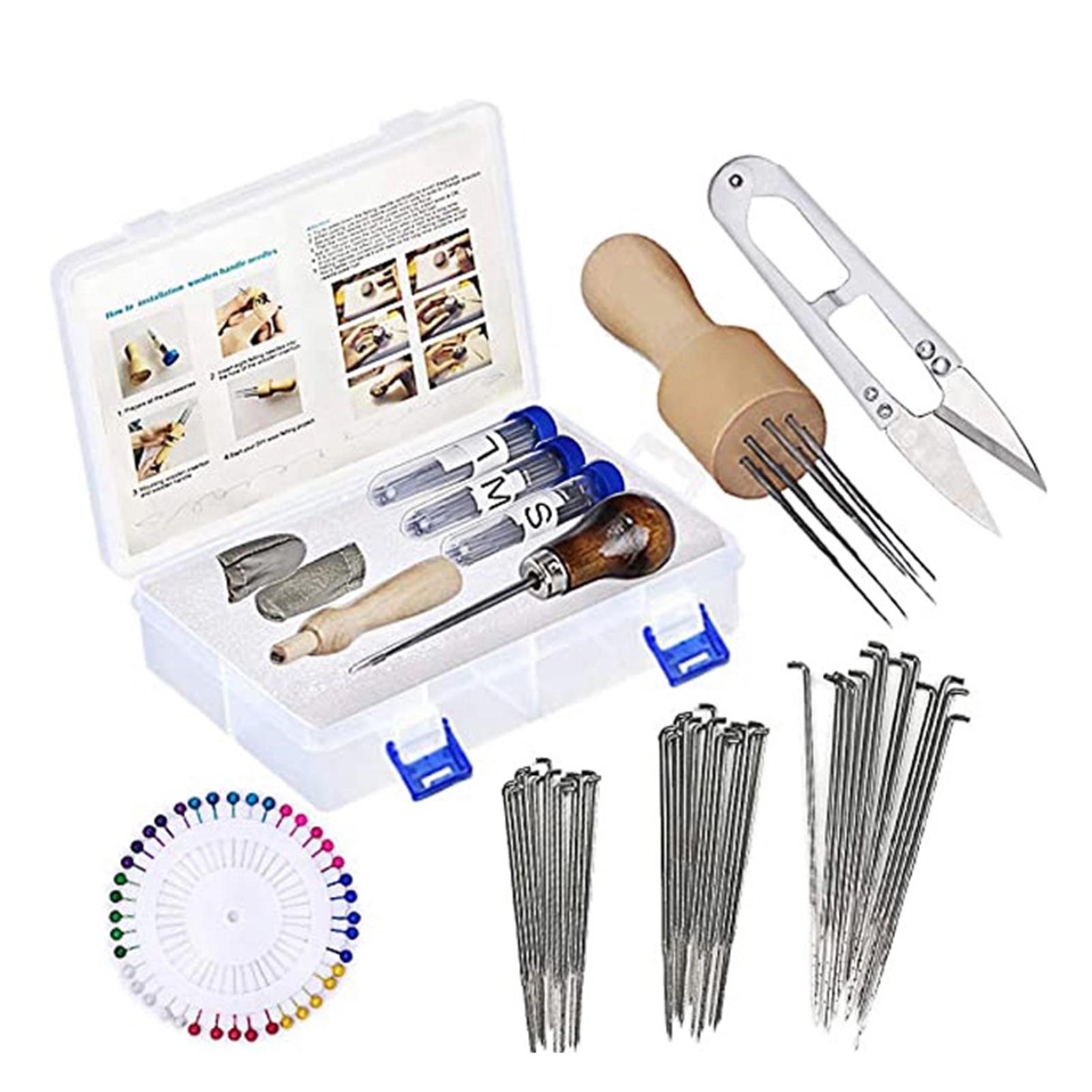 Bộ dụng cụ đan vải nỉ bao gồm kim dùi cán gỗ kéo cắt sợi tự làm thủ công