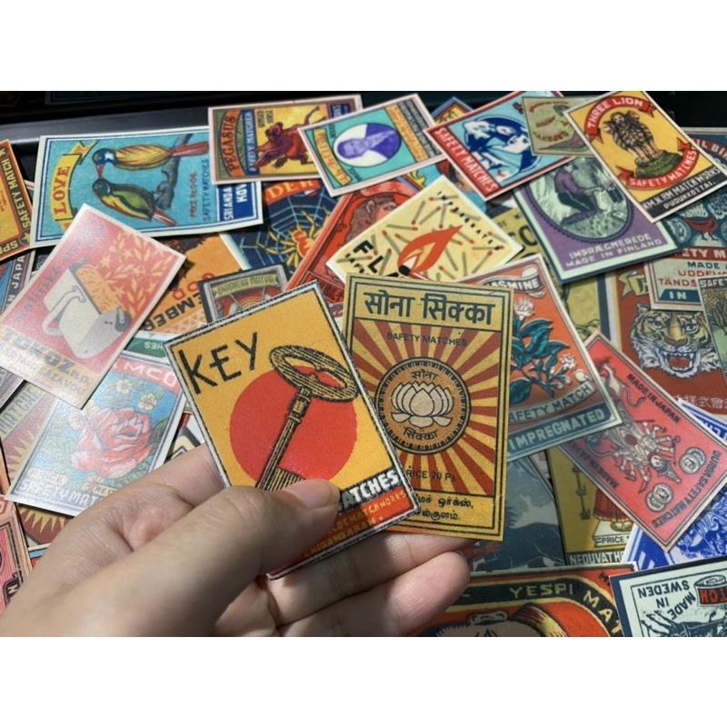 Set 50 sticker chống thấm nước chủ đề vỏ hộp diêm safety match trang trí nón bảo hiểm vali laptop hàng quán nhà cửa