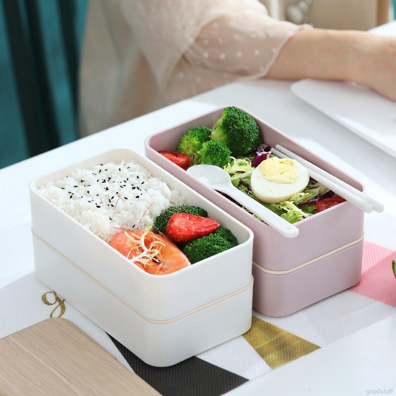 Hộp đựng cơm trưa hình chữ nhật hai ngăn tiện dụng