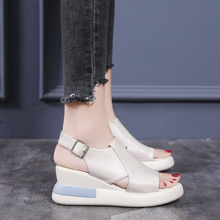 Giày sandal nữ bánh mì 5 phân quai ngang cut out cao cấp, đường phồ, teen, năng động S097