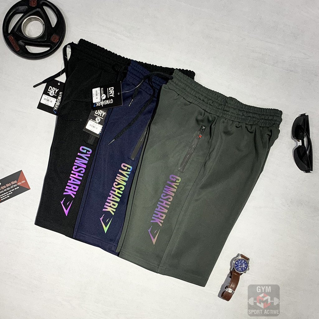 Quần short nam thể thao quần đùi tập gym chạy bộ phom ôm nhẹ đẹp short GymShark thun poly 2 da 4 chiều gym nam