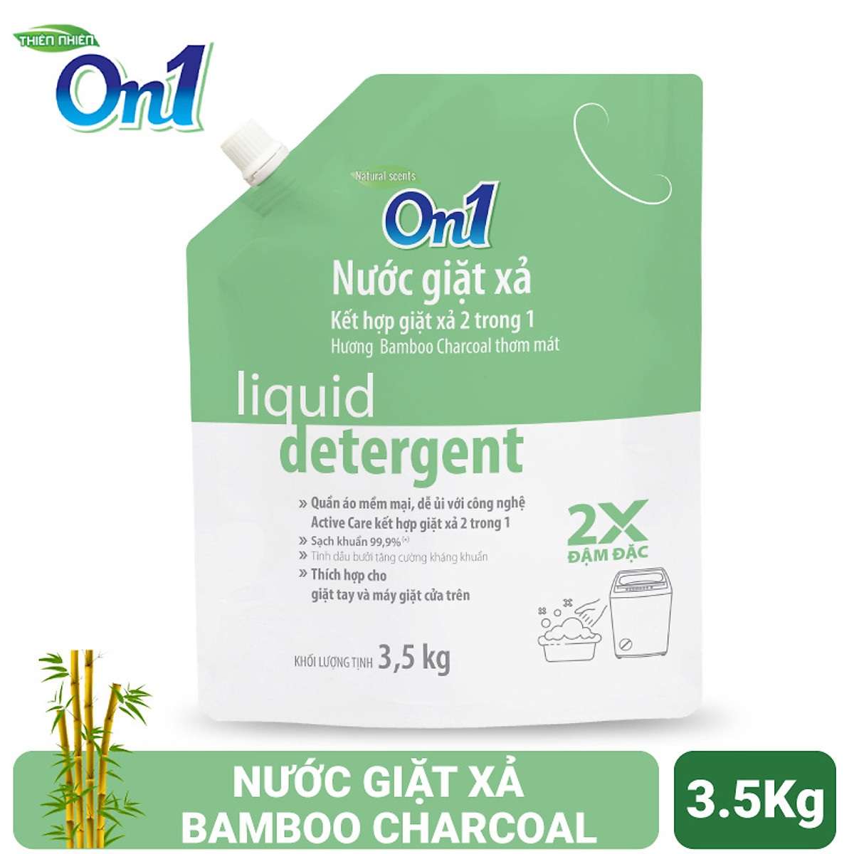 Túi nước giặt xả On1 chống lem màu hương Bamboo Charcoal 3.5Kg - Sạch khuẩn, khử mùi, kết hợp giặt xả 2 trong 1 - N6903