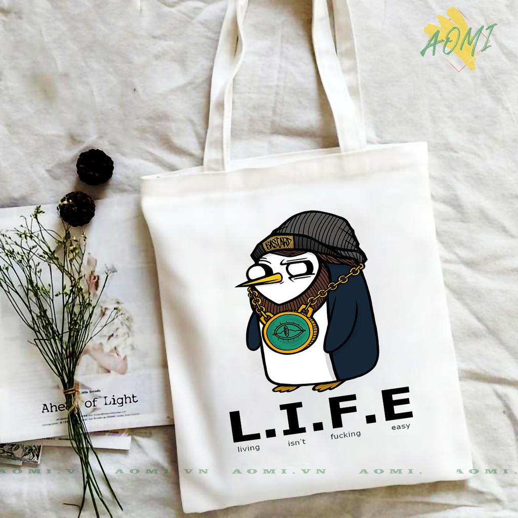 TÚI VẢI ĐEO VAI TOTE CANVAS BAG CÓ KHÓA KÉO SIZE LỚN 33x38cm CANH CUT LIFE EASY TCUTE XINH ĐẸP TIỆN ÍCH DẠO PHỐ DU LỊCH