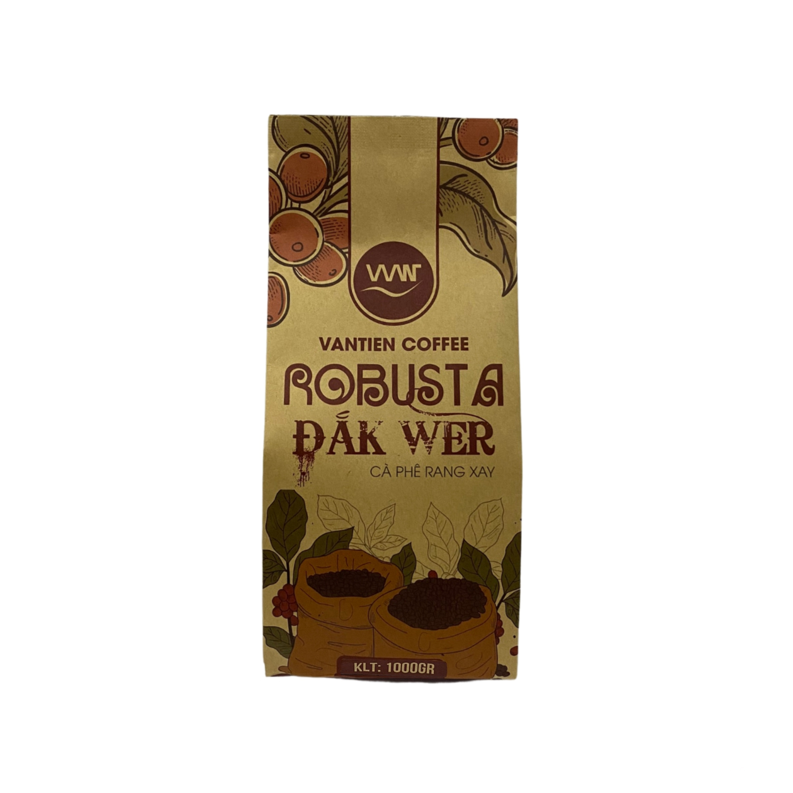 Mua 1 Tặng 1 - Cà Phê rang xay Robusta Đắk Wer Vantien Coffee gồm túi 1kg và gói 200g