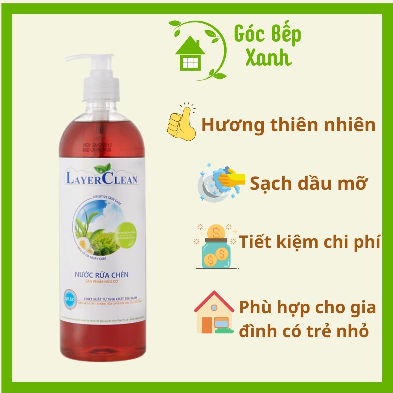 Nước Rửa Chén Hữu Cơ Layer Clean - Hương Qủa Hồng, Thể Tích: 800ml