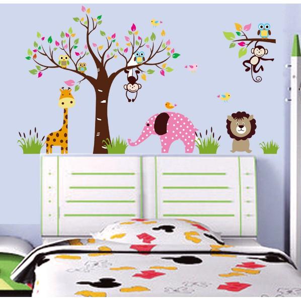 Decal trang trí tường - Thú và Cây sắc màu size lớn