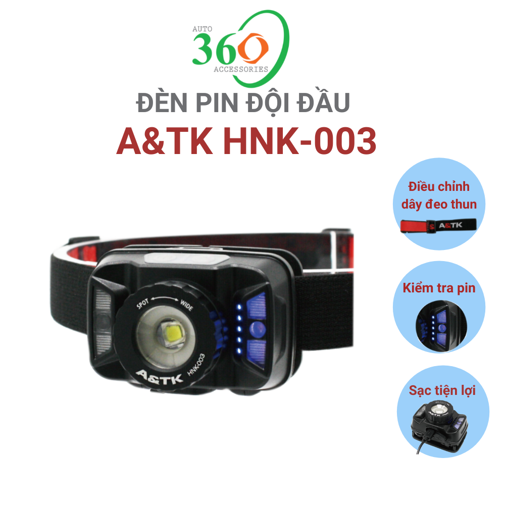 Đèn Pin Đội Đầu A&amp;TK HNK-003, Đèn Pin Đội Đầu Siêu Sáng 5 Chế Độ, Cảm Biến Chuyển Động, Chống Nước