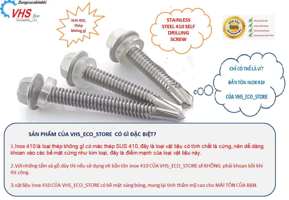 Vít bắn tôn inox 410