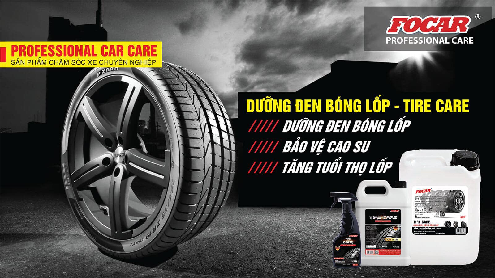 Dung dịch dưỡng đen bóng lốp ô tô Focar Tire Care 5L