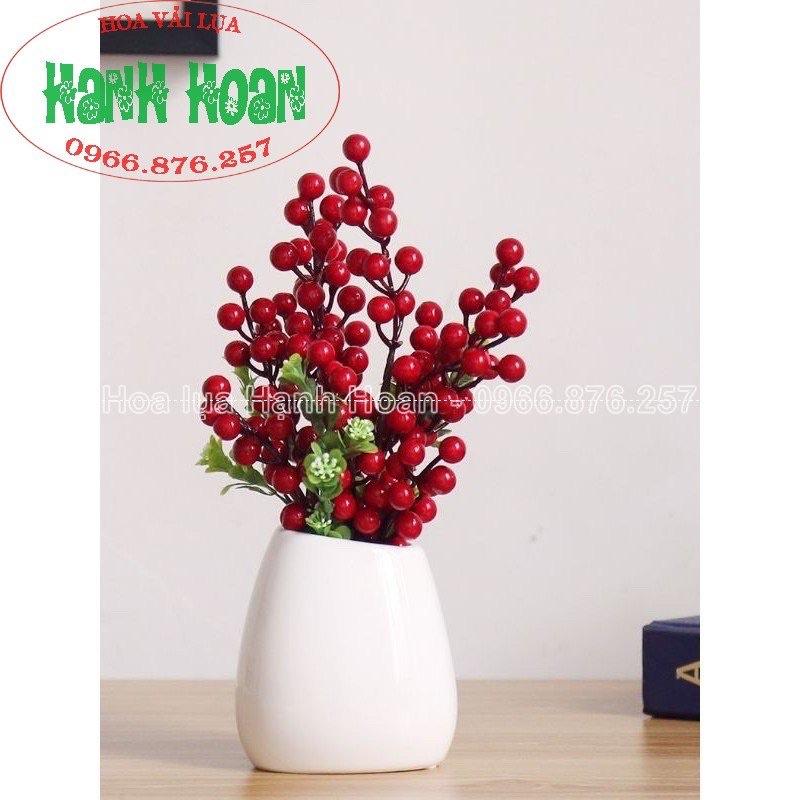 Combo 10 Chùm Quả Cherry, Nhánh Đào Đông Trang Trí Giỏ Quà, Noel,Hoa Sáp Hoa Lụa, Làm Oản - Phụ Kiện Trang Trí.