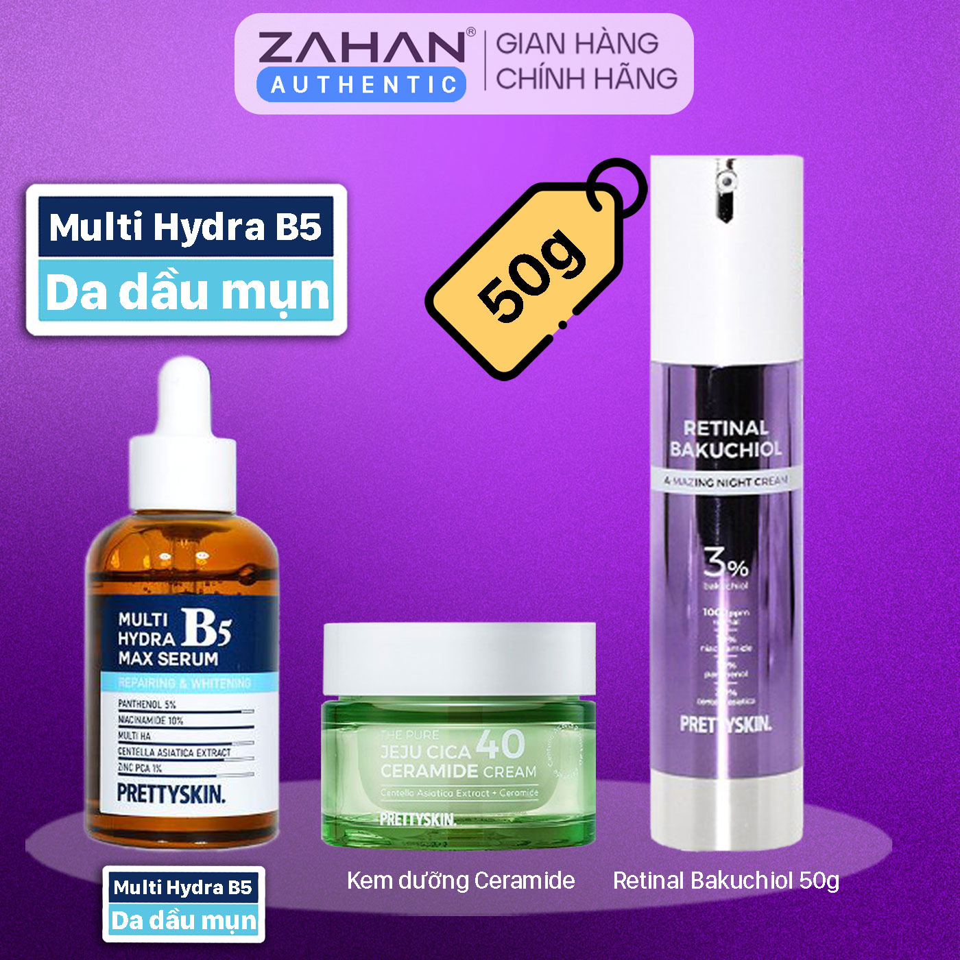 Combo Kem dưỡng Retinal Bakuchiol Amazing Night Cream 10ml, tinh chất da dầu MULTI HYDRA B5 MAX SERUM, kem dưỡng rau má hũ THE PURE JEJU CICA 40 CERAMIDE CREAM( 3 sản phẩm)