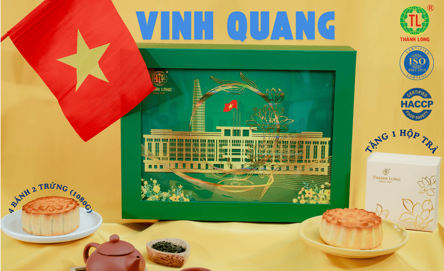Hộp bánh trung thu Vinh Quang 1080g - 4 Bánh 2 Trứng (220g) - Thành Long - Việt Nam