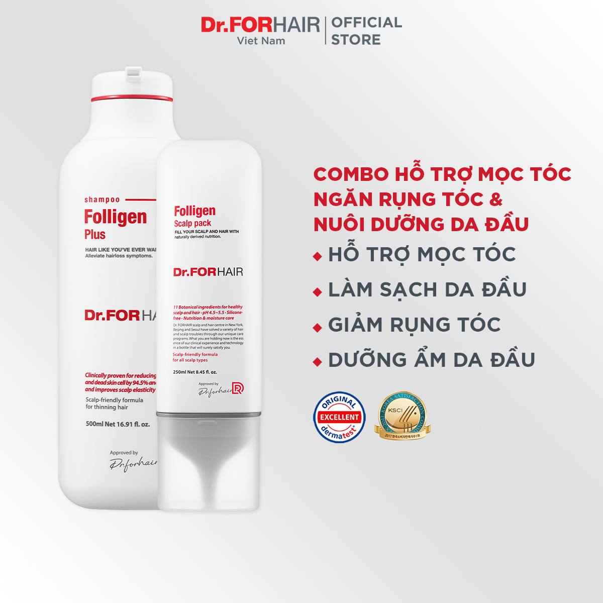 Combo gội xả dưỡng hỗ trợ mọc tóc giảm rụng tóc và gàu Dr.FORHAIR Plus Shampoo 500ml x Scalp Pack 250ml