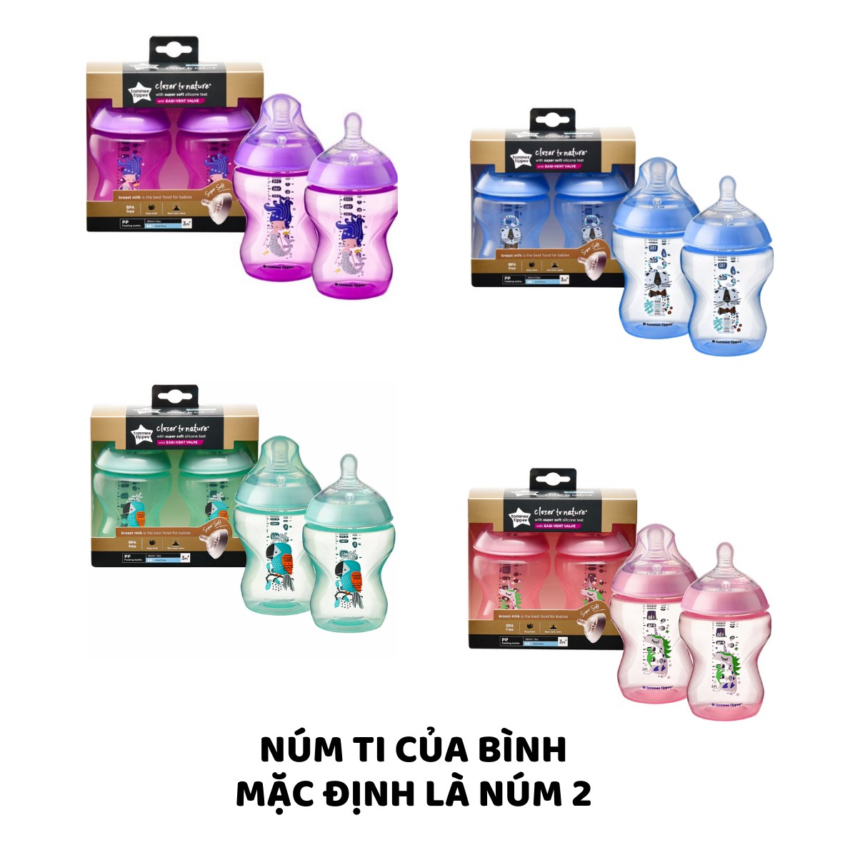 Bình Sữa Ty Siêu Mềm Tự Nhiên Tommee Tippee Closer To Nature 260ml, Núm Ty Của Bình 3-6 Tháng – Xanh Ngọc (Bình Đôi, Tách Lẻ)