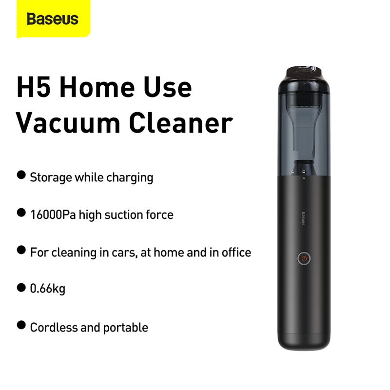 Máy hút bụi cầm tay mini Baseus H5 Home Use Vacuum Cleaner Dark Space Black (Hàng chính hãng)