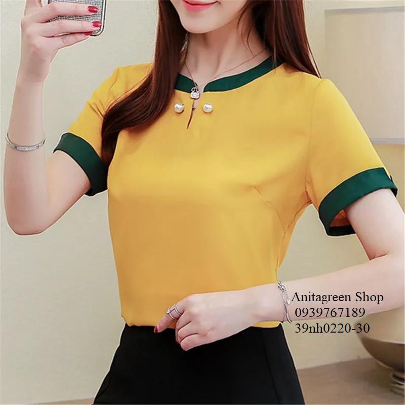 Tk14-0220-SƠ MI VIỀN MÀU TAY NGẮN