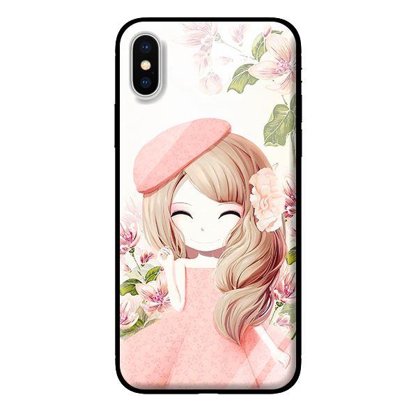 Ốp lưng kính cường lực cho iPhone X Anime Cô Gái Váy Bông - Hàng chính hãng
