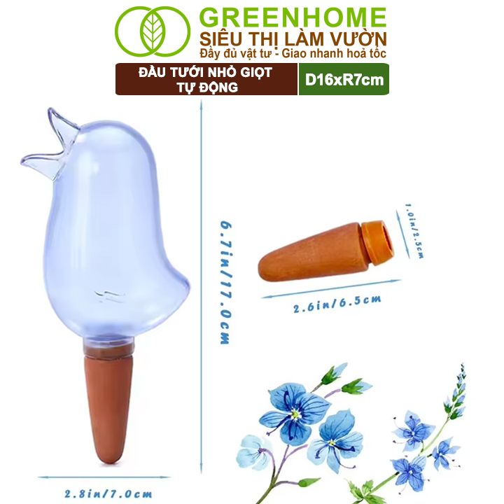 Đầu Tưới Nhỏ Giọt Tự Động GreenHome, D16xR7cm, Hình Con Chim, Tự Tưới Trong Thời Gian Dài, Tiện Dụng
