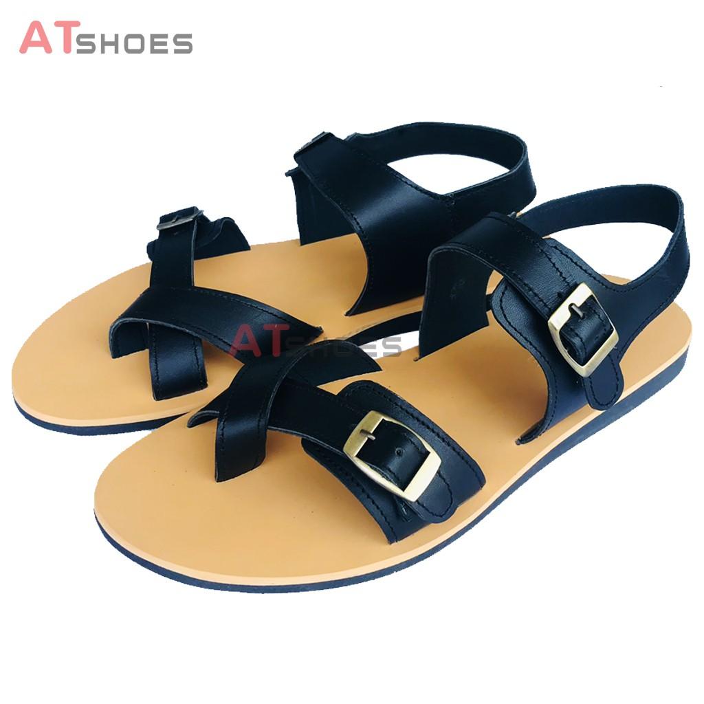 Dép Sandal Unisex Cao Cấp Da Bò Thật Sandal Xỏ Ngón Nam Nữ Trẻ Trung Đế Caosu Chống Nước Atshoes XDxsg211