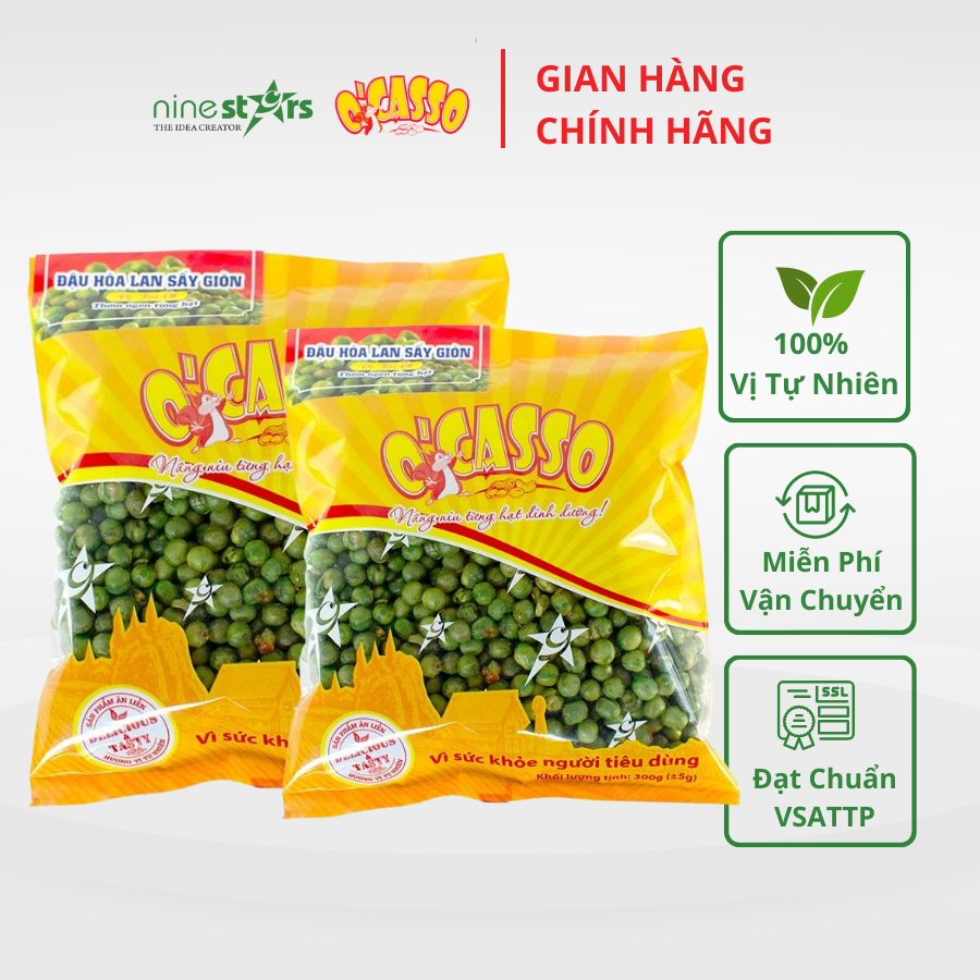 2 Gói Đậu Hòa Lan Sấy Giòn Vị Tỏi Ớt O'Casso 300g