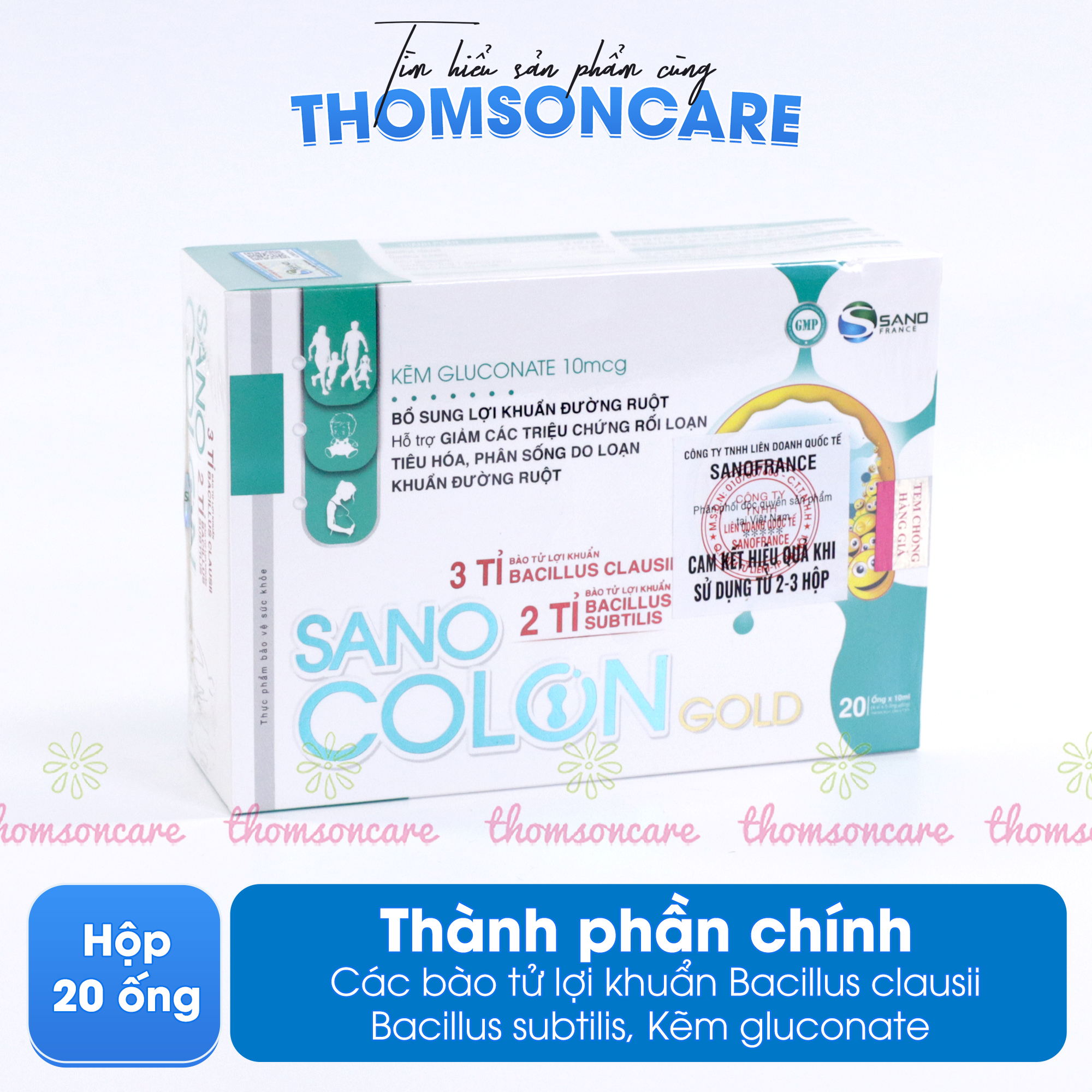 Men vi sinh Sano Colon Gold Sanofia France- Giúp bổ sung lợi khuẩn, giảm rối loạn tiêu hóa-Bào tử lợi khuẩn- Hộp 20 ống