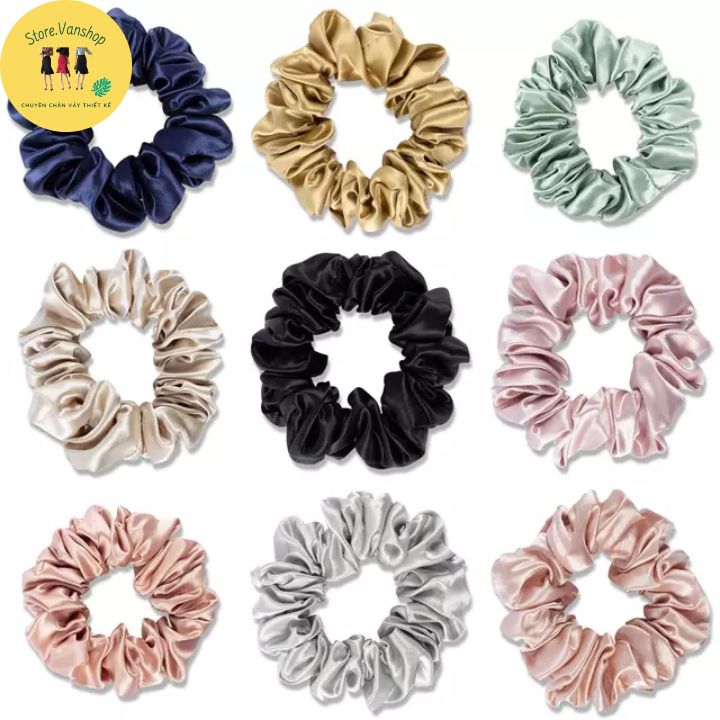 Set 10 cột tóc vải scrunchies dây buộc tóc vải trơn bóng loại đẹp hot trend - Phụ kiện thời trang nữ CT0008