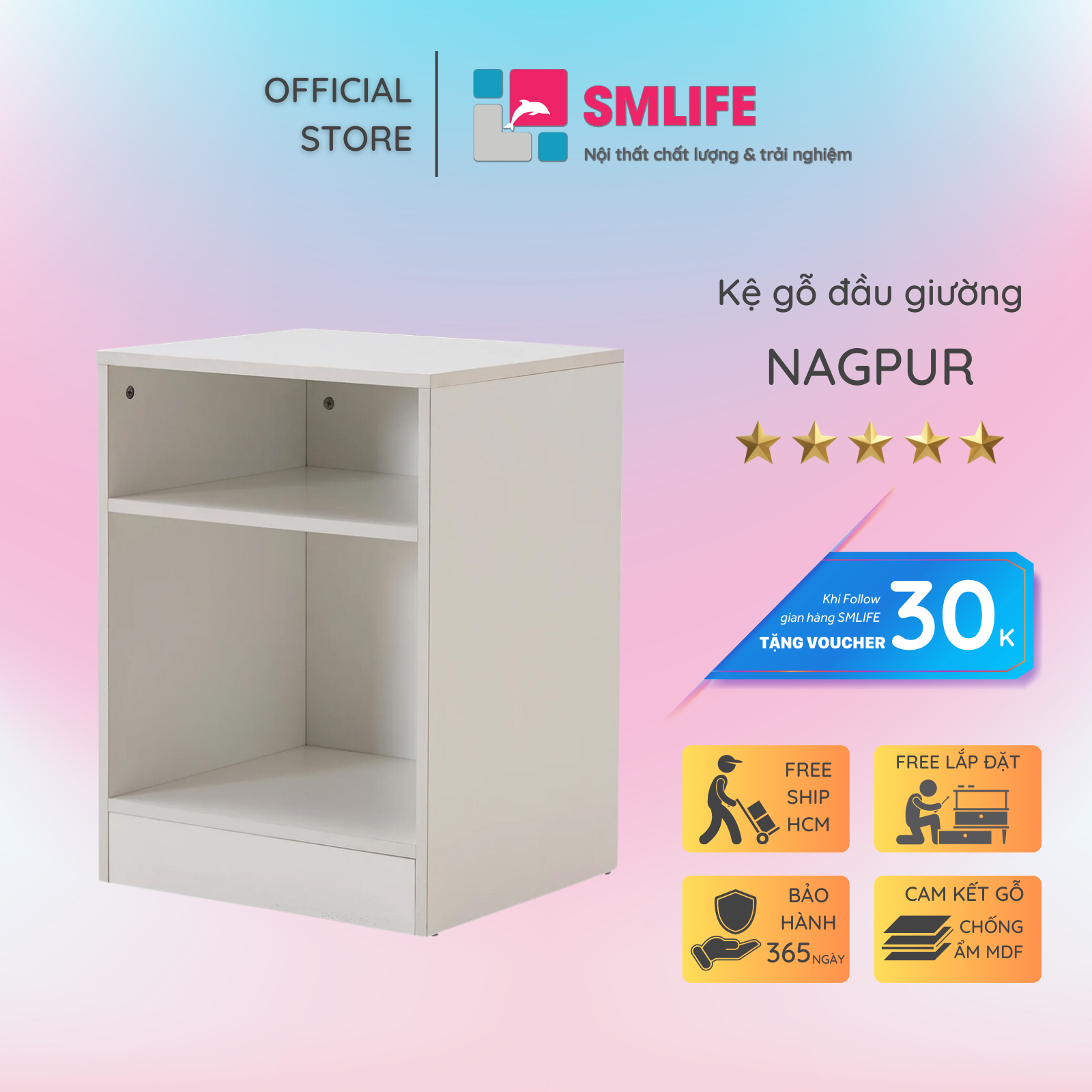 Tủ Đầu Giường Đơn Giản Hình Khối SMLIFE Nagpur