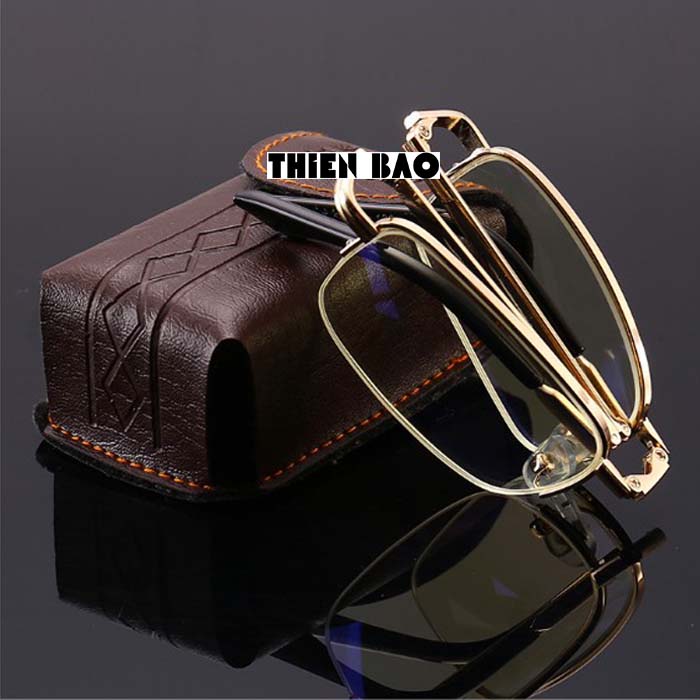 Kính lão thị, viễn thị đọc sách Nam nữ gấp gọn ( Tặng bao da đeo hông) KVT1510 tròng Nhật xẻ cước loại tốt mạ crom bền đẹp