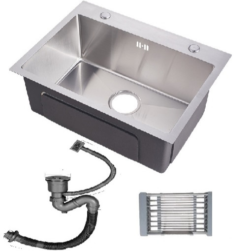 Chậu rửa chén bát inox 1 hố Valenza 6045, kèm rá rau củ, bộ xi phong ống xả chậu