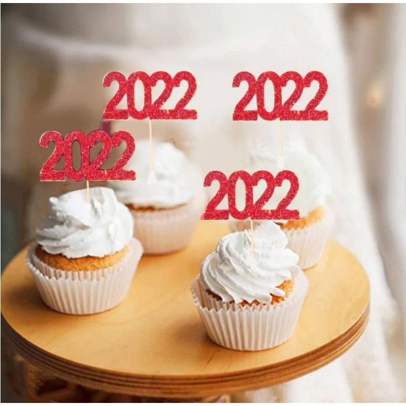 Thẻ trang trí bánh kem mừng năm mới, sinh nhật, giáng sinh 6cm 2022