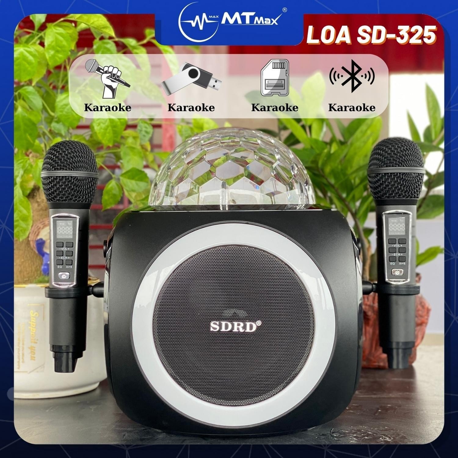 Loa Karaoke SD325 Kèm 2 Micro - Bass Cực Ấm, 3 Chế Độ Ánh Sáng Chuyên Nghiệp