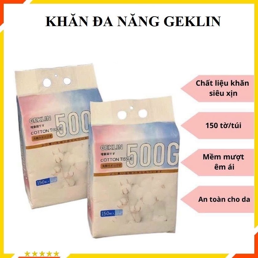 Khăn mặt dùng 1 lần Freeship Khăn mặt khô GEKLIN 150 tờ - Giấy rút đa năng tái sử dụng nhiều lần 20x20cm - Khăn đa năng