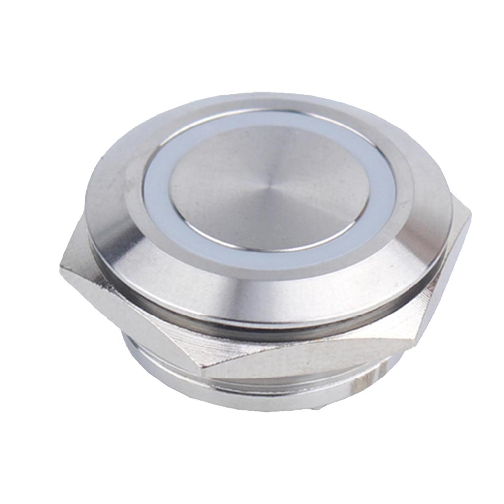 25mm 12V Kim Loại Chống Nước LED Xanh Dương Resetable Nút ấn Công Tắc Đèn Báo