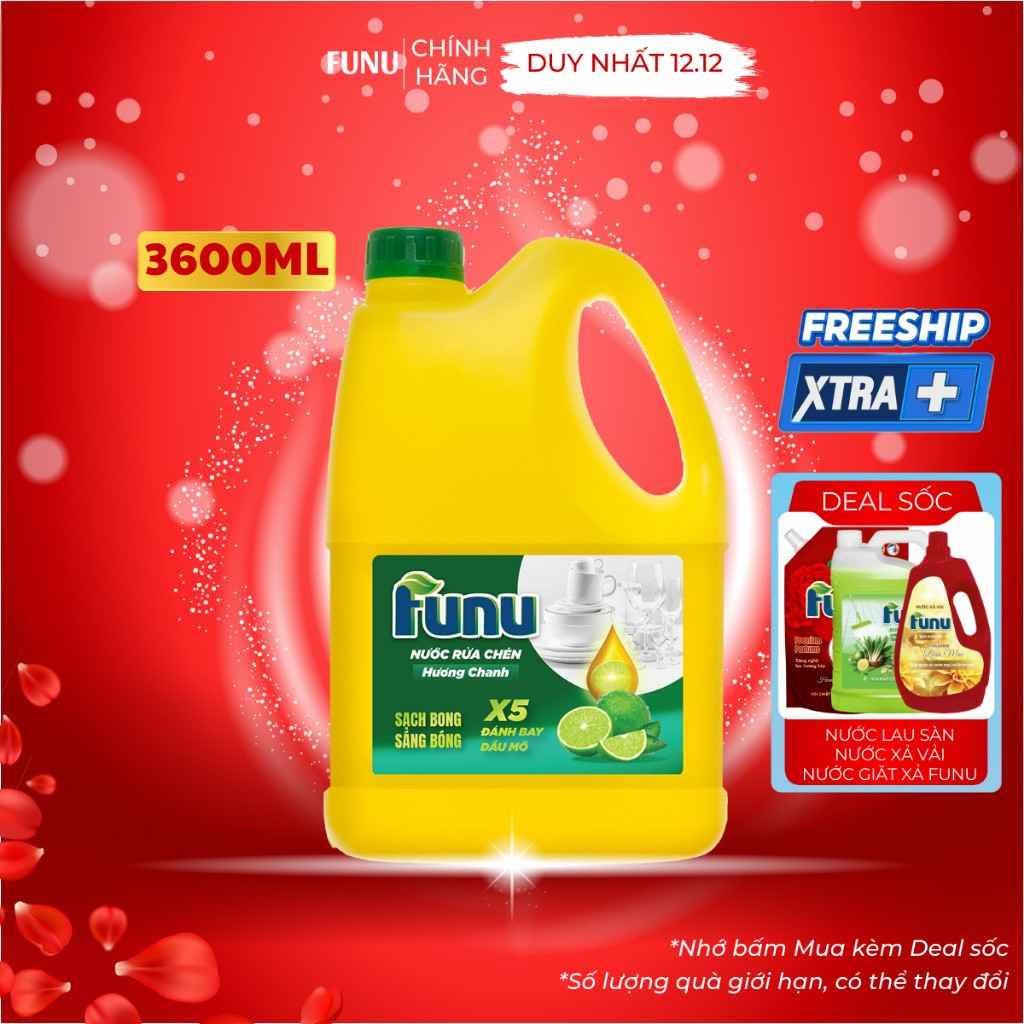Nước rửa chén Funu cao cấp rửa sạch, xả nhanh sạch, ít tốn nước, không trơn nhờn, an toàn
