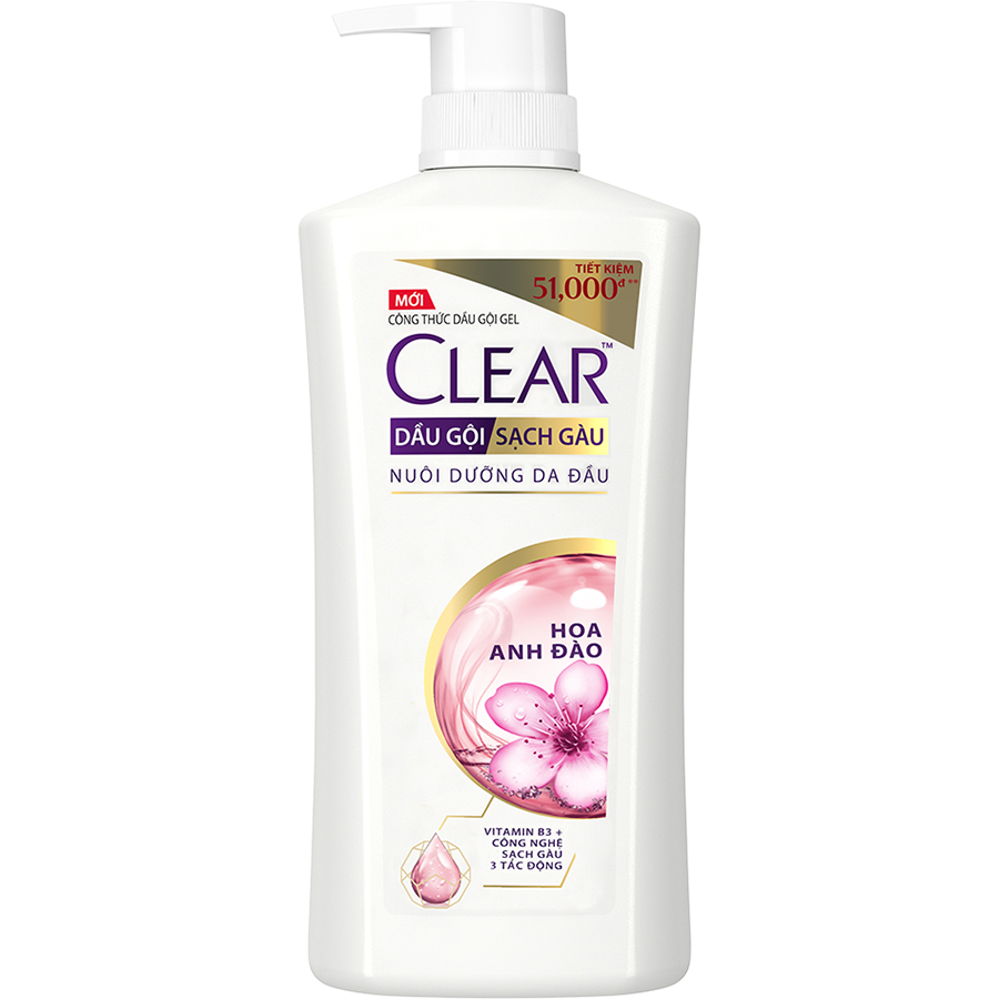 Dầu gội sạch gàu Clear Hoa Anh Đào đánh bay gàu & nhờn ngứa, sảng khoái cả ngày dài 630G