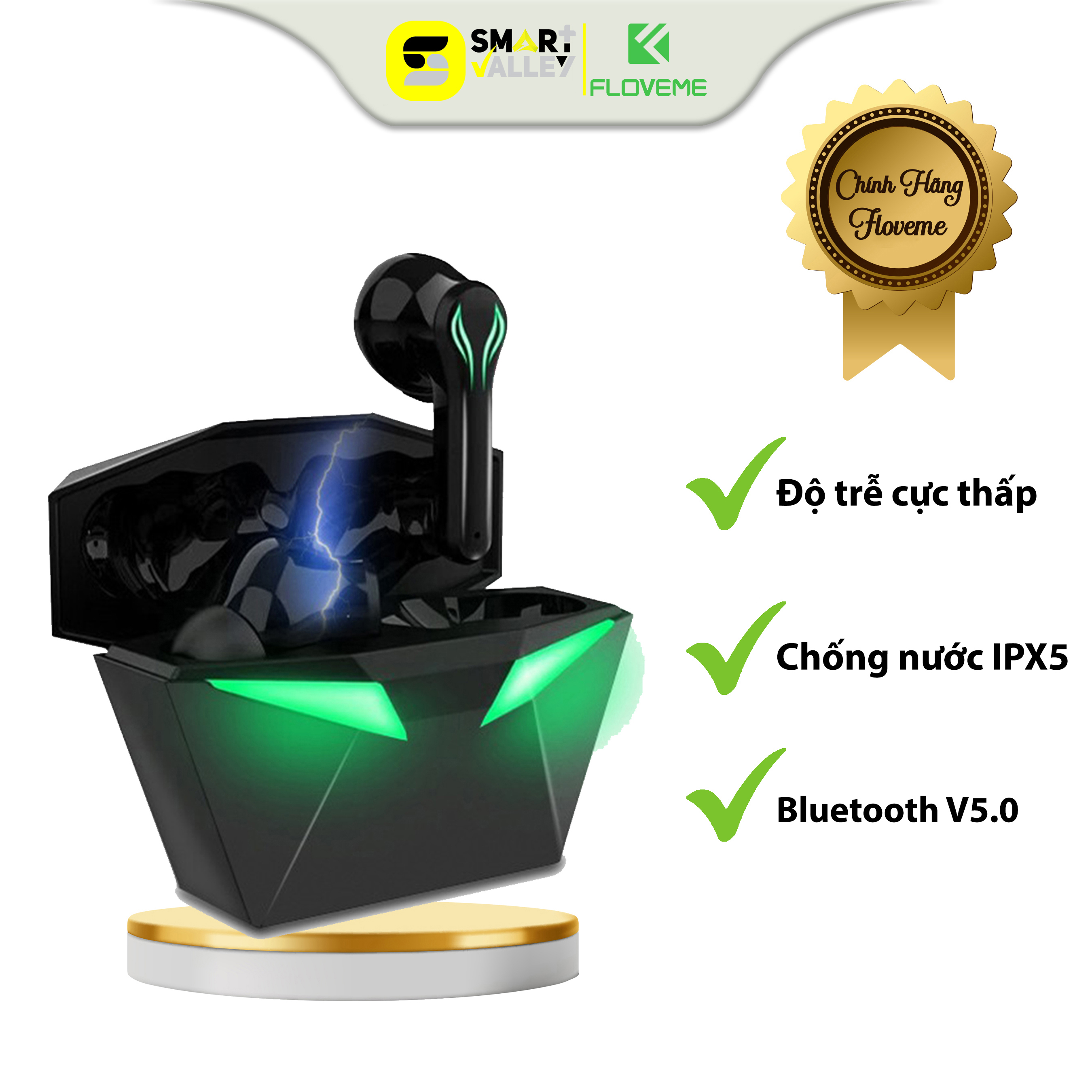 Tai Nghe Gaming Không Dây Bluetooth KW01 FLOVEME - Chống nước tiêu chuẩn IPX5 - Độ trễ cực thấp - Âm bass mạnh mẽ - Thiết kế nhỏ gọn sang trọng  - Hàng chính hãng