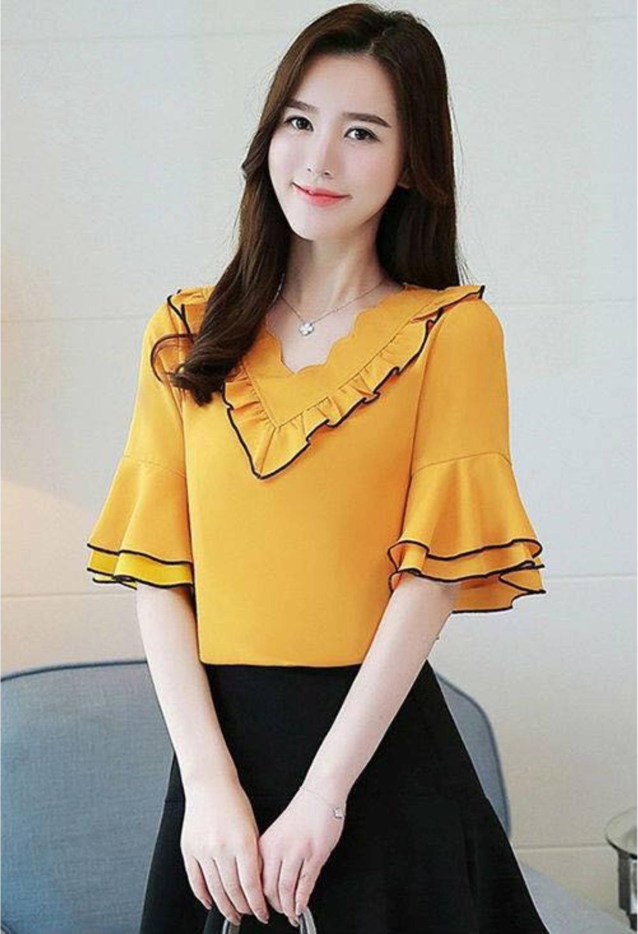 Áo thời trang cổ tim tay loe 2 bèo