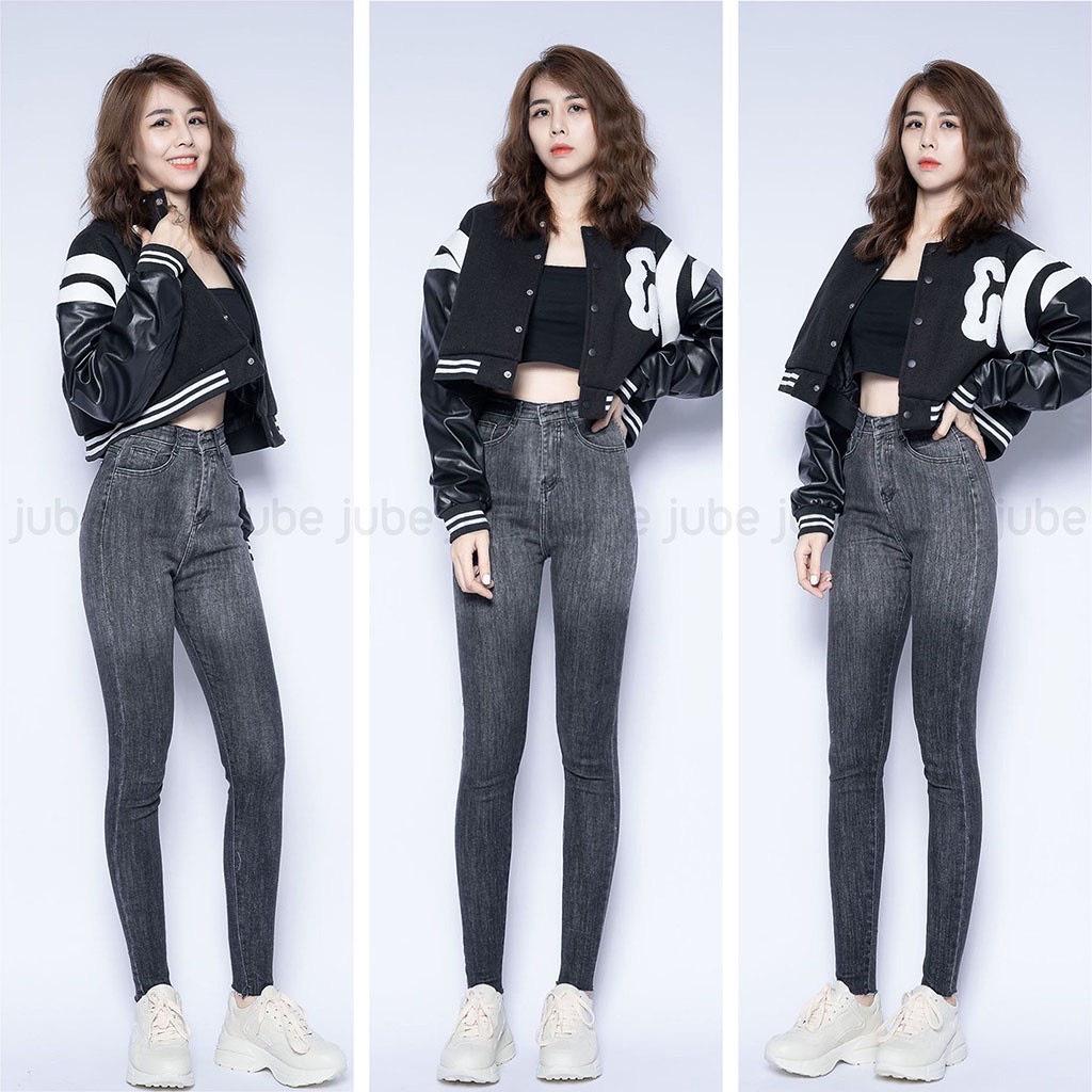 Quần Bò Jeans Nữ Skinny Loang 2 Màu - Quần Nữ Cạp Cao Dáng Ôm Trơn