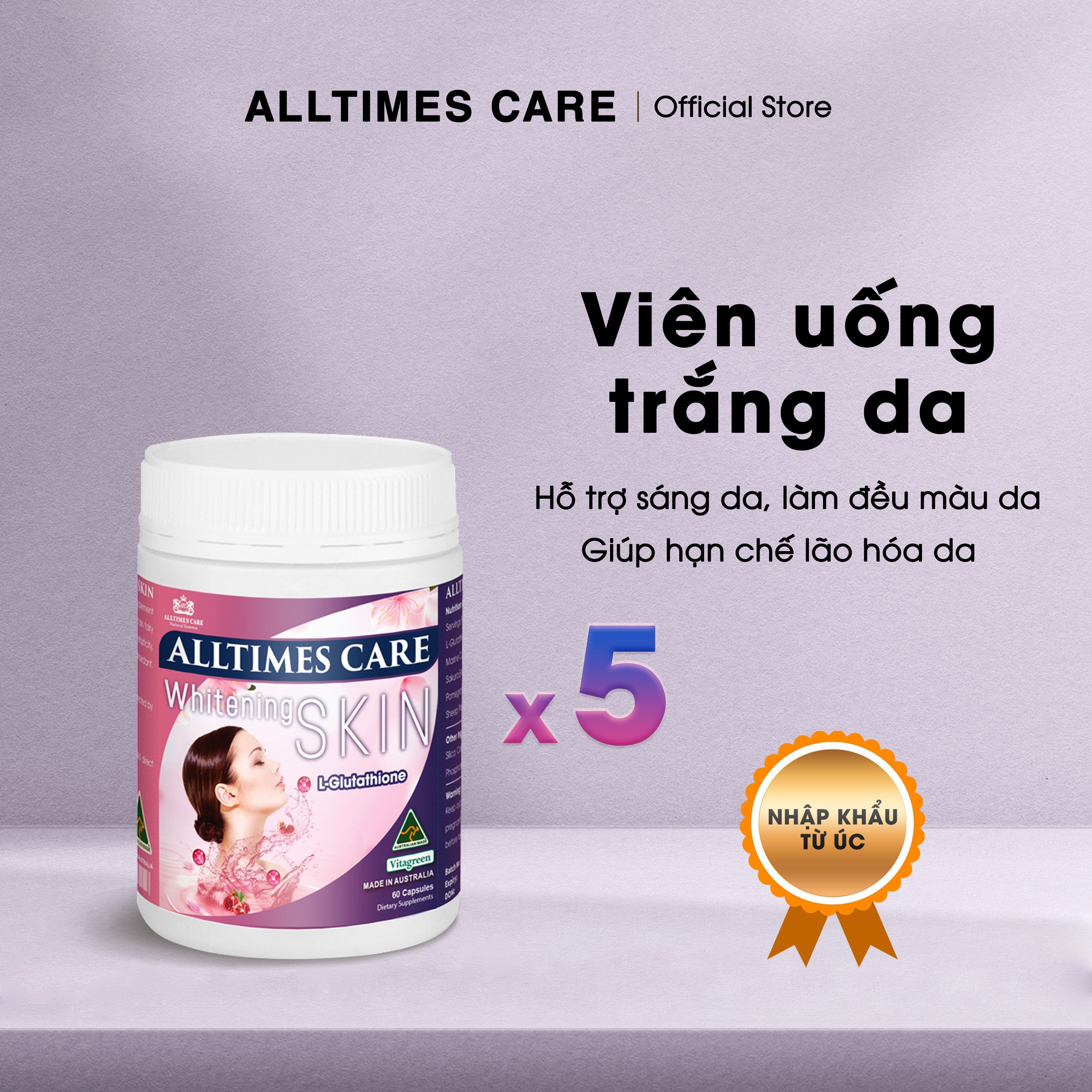 [COMBO 5 HỘP] Thực phẩm bảo vệ sức khỏe hỗ trợ sáng da ALLTIMES CARE WHITENING SKIN - Hộp 60 viên