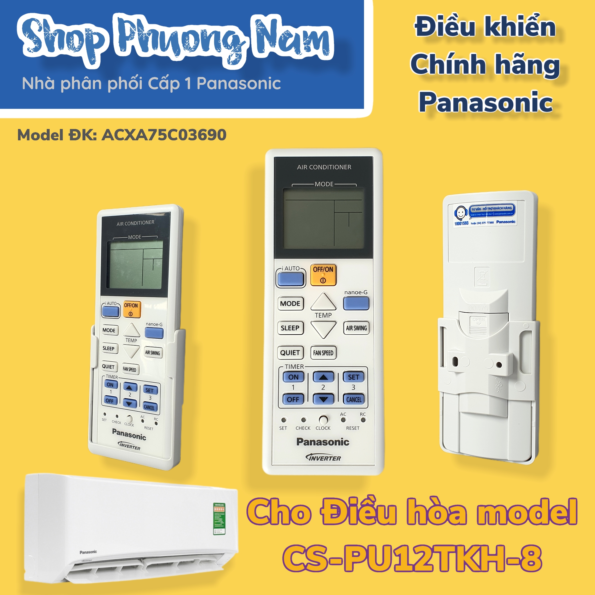 Điều khiển Điều hoà Panasonic Model CS-PU12TKH-8- Hàng chính hãng