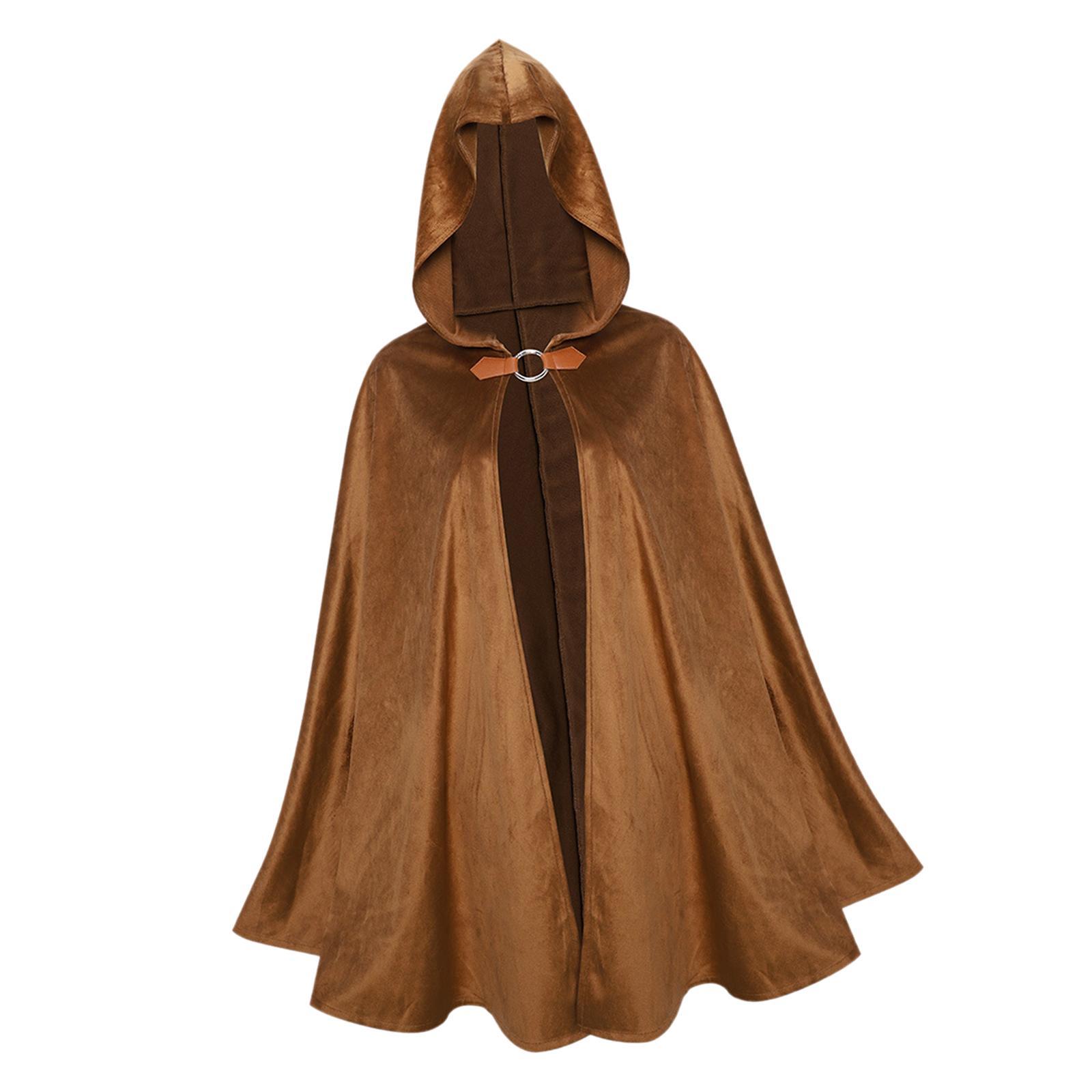 Hooded Cowl Gothic Cape Cosplay with Hook Costume Medieval Witch Hooded Poncho for Unisex Women Men