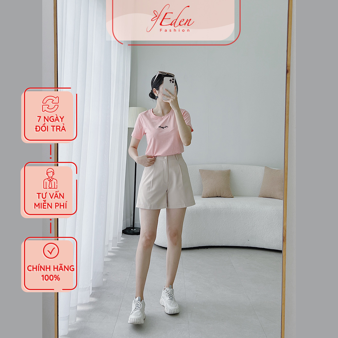 Áo thun nữ tay ngắn cổ tròn thời trang Eden thêu chữ - AT090