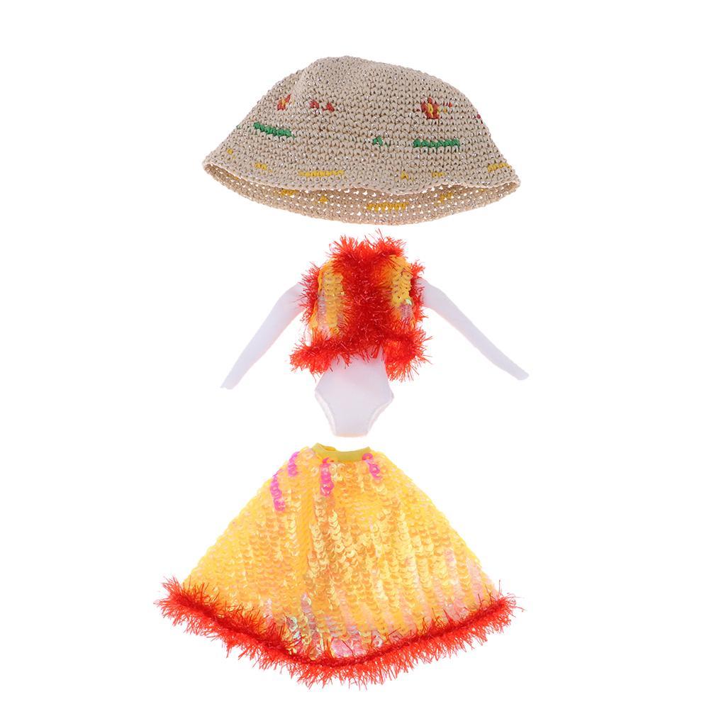 Fashion Doll Dress Top Jumpsuit Hat Set for Blythe Dolls Dress up 12inch Doll Accessory